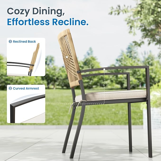 PHI VILLA Outdoor Dining Set for 4, 67" Round Table, Wicker Chairs | Outdoor Dining Set for 8, Round Patio Dining Table Set with Patio Wicker Chairs for Garden, Porch, Backyard, Deck