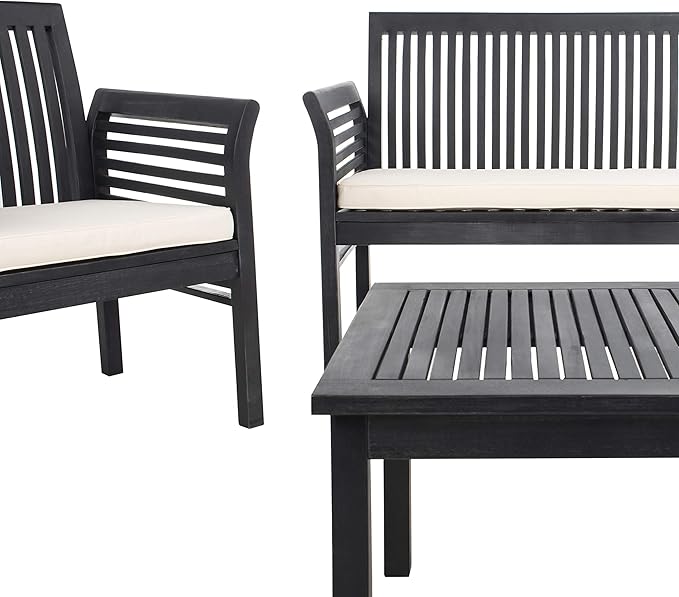 SAFAVIEH Outdoor Collection Carson Black/ White Cushions 4-Piece Conversation Patio Set