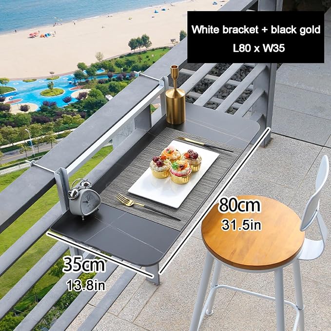 Adjustable Height Folding Balcony Railing Bar for Patio & Deck - Indoor/Outdoor Black Guard (31.5 x 13.8 in) - Safety Railing for Secure Space