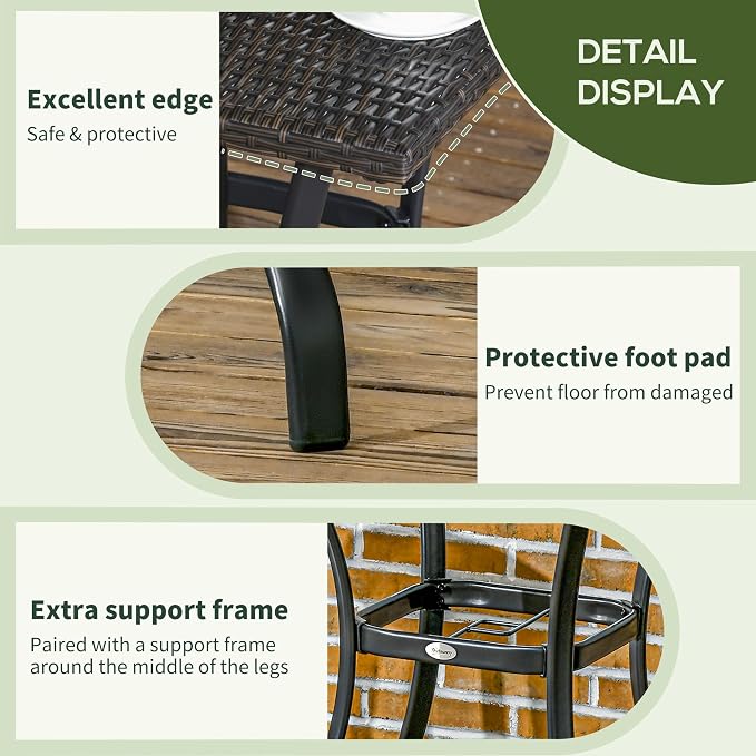 Outsunny Patio Wicker Dining Table with Umbrella Hole, 34 Inch Outdoor PE Rattan Coffee Table with Plastic Board Under The Woven Table Top for Patio, Garden, Balcony, Mixed Brown