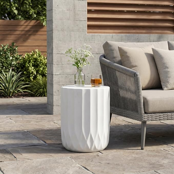 Round Outdoor Side Table, 15 Inch, Antique White