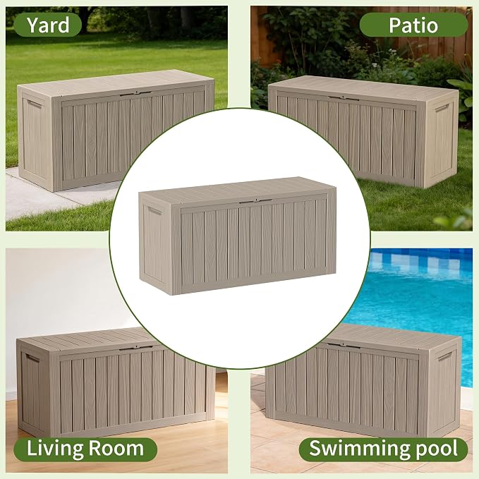 85 Gallon Outdoor Storage Box Waterproof, Large Deck Box Durable Resin Storage Bin with Lid for Patio Furniture Cushions Garden Tools (Gray, 85 Gallon)