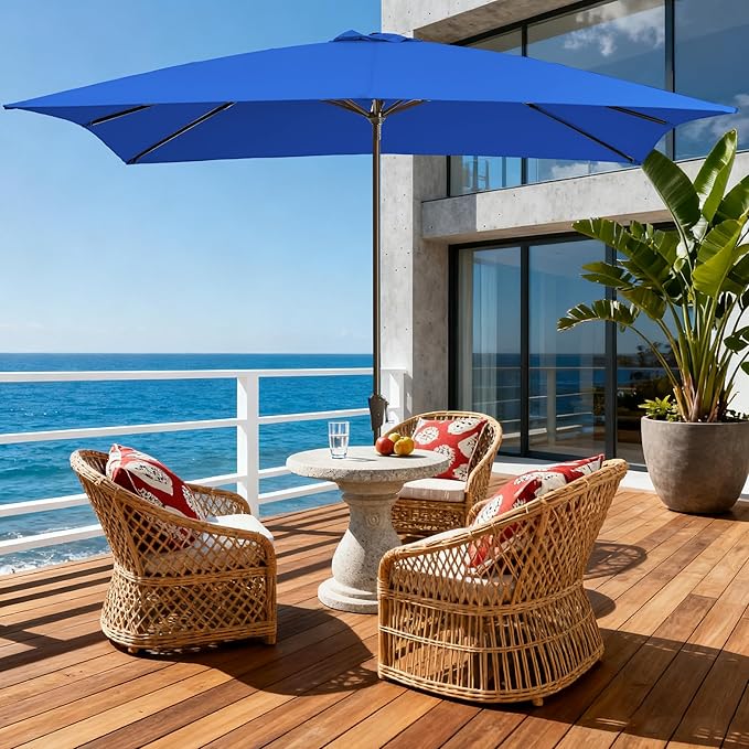 8x10FT Rectangular Patio Umbrella with Crank Lift for Garden,UV Protection Outdoor Umbrella for Deck,Pool and Yard,Blue