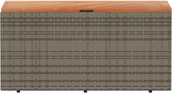 Benzara Gia Outdoor Garden Storage Box, Brown Wood Lid, Gray, 43 Inch