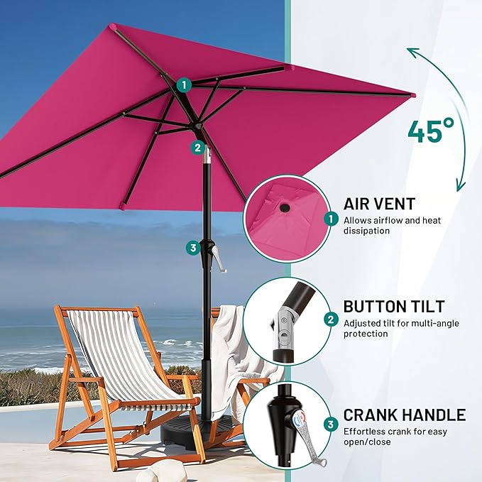 AreShark 6.5' x 10' Rectangular Patio Umbrellas for Outdoor, Outdoor Table Umbrella, Large Outdoor Patio Umbrellas with 6 Sturdy Ribs for Pool, Garden, Deck & Market (Rose Pink)