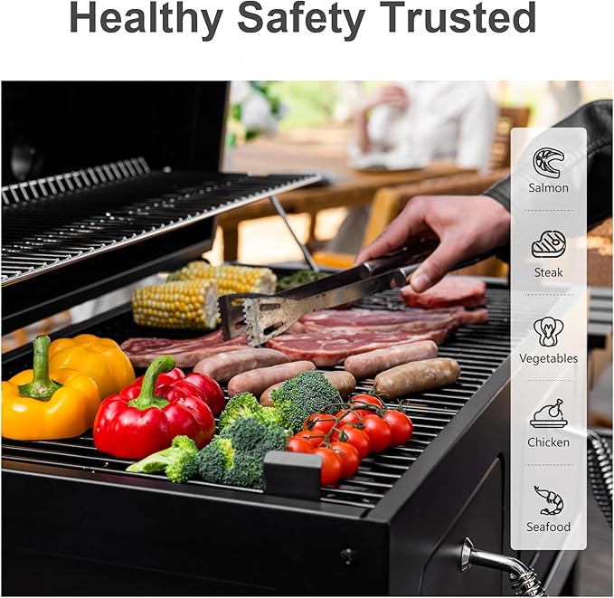 34-Inch Barrel Charcoal Grill with Side Tables, 794 Square Inches Cooking Space, Large Charcoal BBQ Grill with 2 Height-Adjustable Charcoal Pans for Outdoor Backyard Patio Picnic Parties Camping