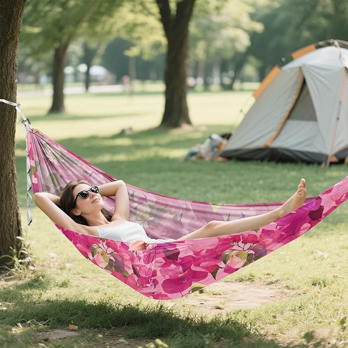 Camping Hammock Outdoor Hammocks for Outside Bougainvillea Flowers Hotpink Beach Trees Portable Lightweight with Pockets Tree Straps Indoor Small