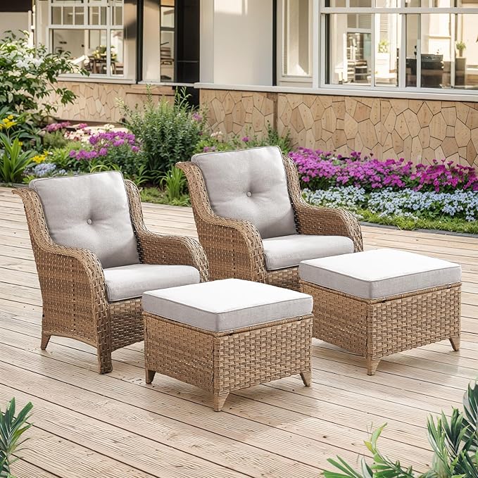Belord Patio Chairs Set of 2-300 LBS Weight Capacity Outdoor Wicker Chairs with High Backrest Removable Cushion, All Weather Outdoor Seating Rattan Dining Chairs for Porch Balcony Backyard Yellow