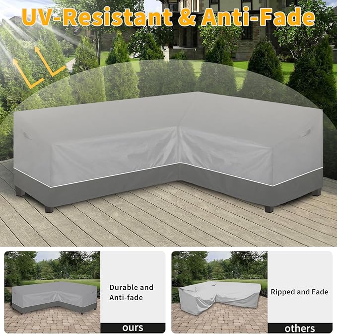 Easy-Going Outdoor L-Shaped Sectional Sofa Cover 104"X83" UV Resistant Patio Sectional Couch Cover Waterproof Lawn Patio Furniture Cover (Right Facing, Gray/Dark Gray)