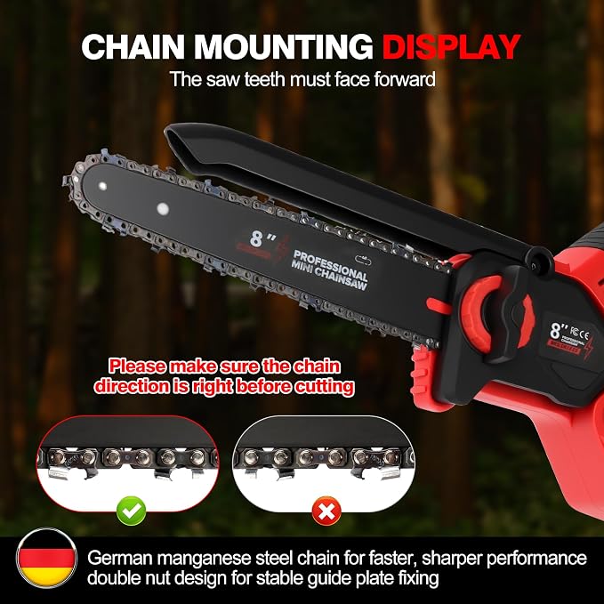 2026 Upgraded 8-Inch Brushless Cordless Chainsaw with 6-Inch & 8-Inch Guide Plates, Compatible for Milwaukee M18 18V Battery (4.0Ah Included), Tool-Free Chain Tensioning & Automatic Lubrication System