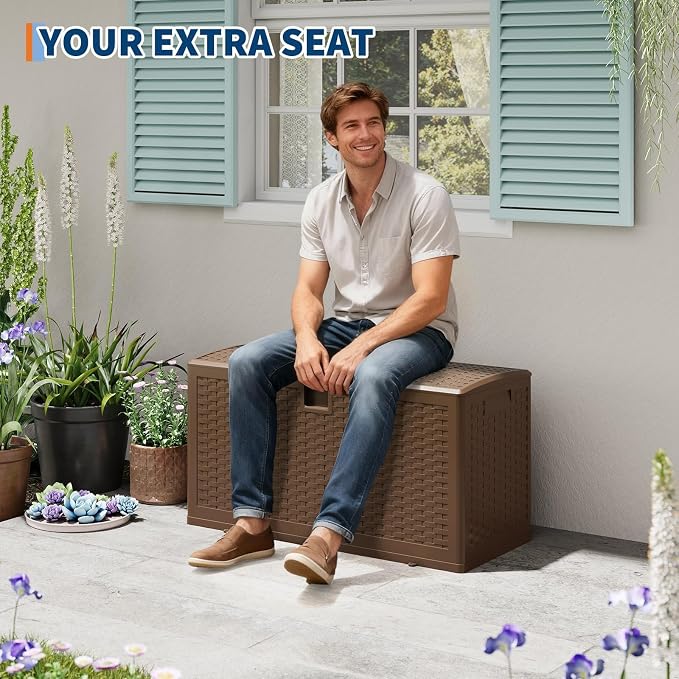 CABIHOME 73 Gallon Waterproof Outdoor Storage Box, Lockable Resin Deck Box for Package Delivery, Ideal for Furniture Cushions & Patio Deck Storage
