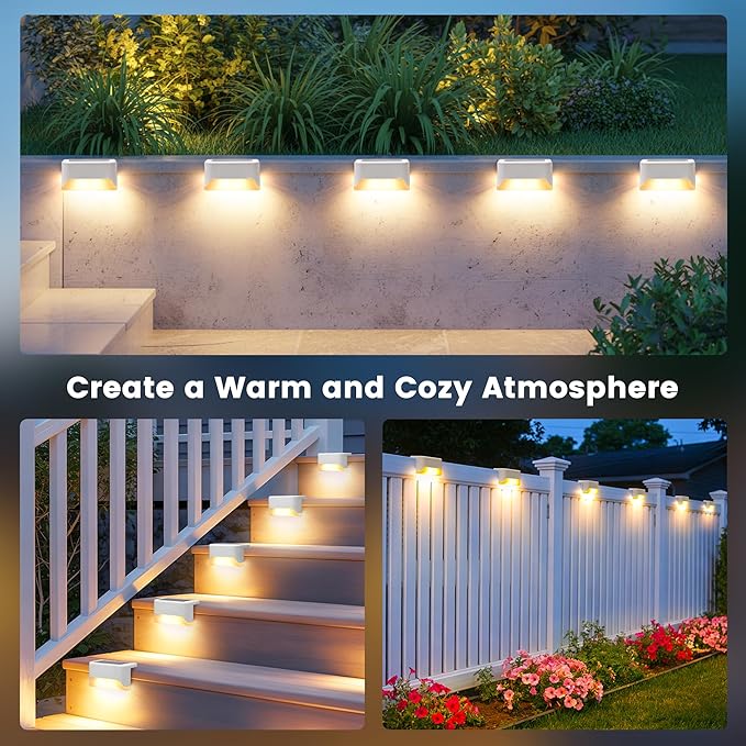 SOLPEX Solar Fence Lights Outdoor, Solar Deck Lights Waterproof LED Step Light for Outside, Stair, Garden, Patio, Yard, Railing, Front Porch, Balcony Decor(16 Pack Warm White)