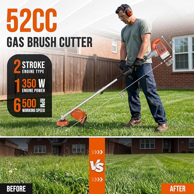 Baotree 52cc Gas Trimmer Edger Mower, 3 in 1 Grade Weed Wacker, Powerful 2 Stroke Gas String Trimmer Yard Tool, Carb Compliant Lawn Equipment, Quick Start Grass Cutter