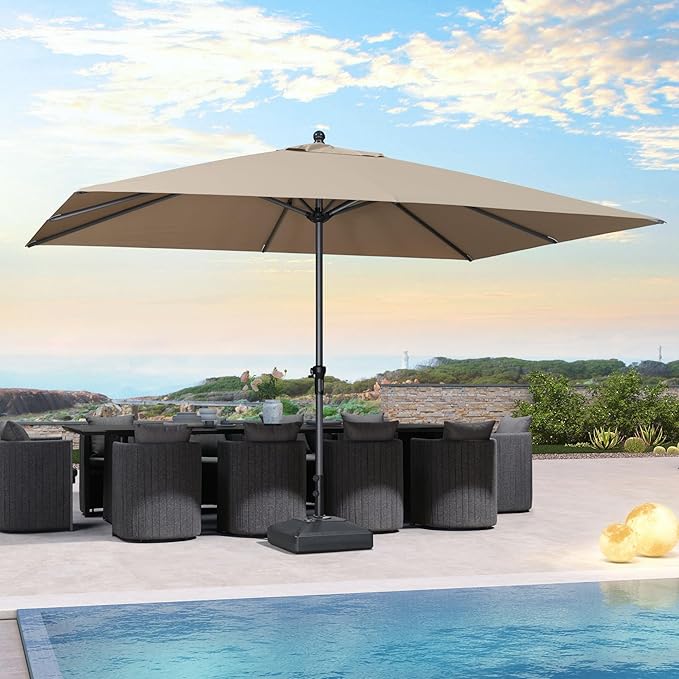 PURPLE LEAF 12' x 9' Patio Market Umbrella Outdoor Table Sun Umbrellas with Crank 8 Aluminum Sturdy Ribs for Pool Deck Backyard Beach Taupe