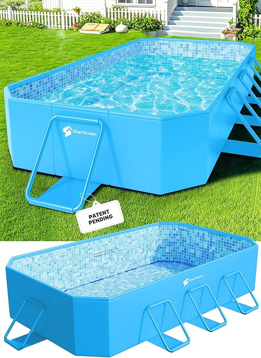 StarOcean 2026 Foldable Pool, Large Non-Inflatable Swimming Pool for Kids,Adult Collapsible Pools Hard Plastic Shell, Oversized Thickened,Portable Folding Kids Pools for Backyard 89"x48"x20"-Dark Blue