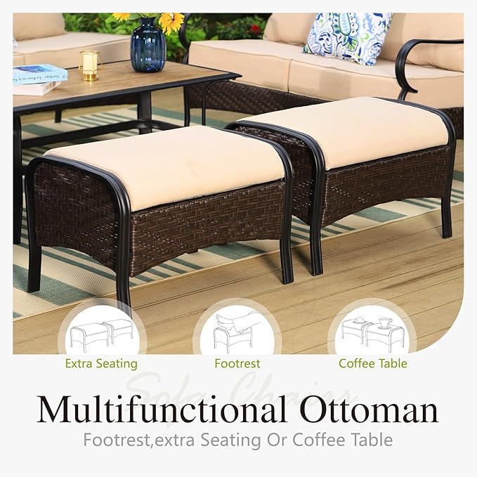 Sophia & William Patio Furniture Set, Outdoor Metal Conversation Set 9 Seats with 3-Seater Sofa, 2 Swivel Chairs, 1 Loveseat, 2 Ottoman, 1 Coffee Table for Seating, Lawn Porch Backyard,Beige