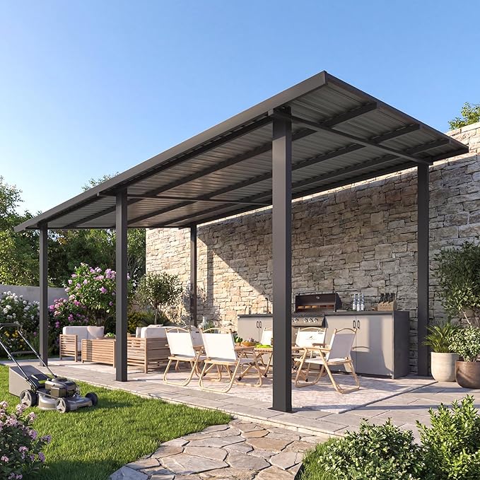 AECOJOY 16' x 10' Outdoor Lean to Hardtop Gazebo for Patio, 10x16 Large Galvanized Steel Wall-Mounted Pergolas and Gazebos Clearance, Metal Patio Roof Awnings for Backyard, Decks