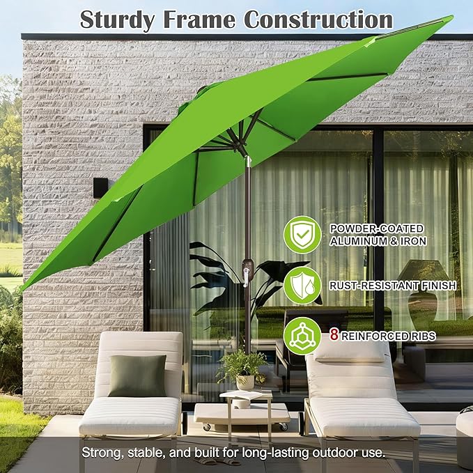 Blissun 10FT Outdoor Patio Umbrella, Outdoor Table Umbrella, Yard Umbrella, Market Umbrella with 8 Sturdy Ribs, Push Button Tilt and Crank