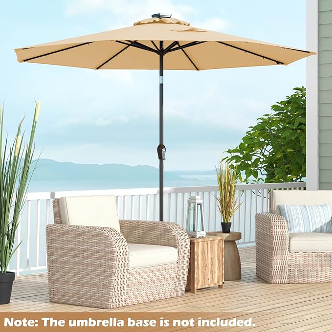 Giantex 9ft/10ft Outdoor Patio umbrella with Solar Lights, Table Market Umbrella with Crank and Push-button Tilt System, Solar LED Lighted Patio Umbrella for Backyard Deck Pool Beach