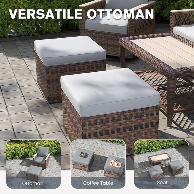 MELLCOM 5 Pieces Patio Furniture Set, Outdoor Swivel Glide Chairs with Ottomans and Side Table, All-Weather Patio Bistro Set with Water-Resistant Cushions and High Back for Garden, Backyard