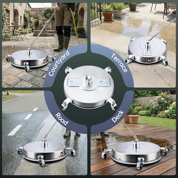 TOR 16.5" Pressure Washer Surface Cleaner with 4 Wheels, Surface Cleaner for Pressure Washer, 2 Extension Wands, 2 Replacement Nozzles, Power Washer Surface Cleaner for Concrete, Driveway