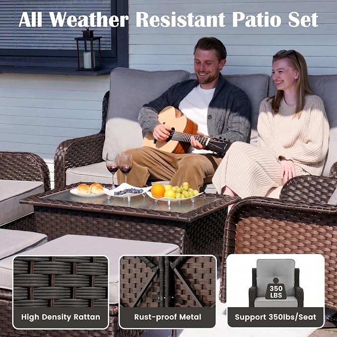 Sundale Outdoor 6 Piece Wicker Patio Furniture Set, High Back Outdoor Couch with Swivel Chairs & Coffee Table, 6" Thick Cushion Patio Conversation Sets with Deep Seating for Yard, Deck (Grey)