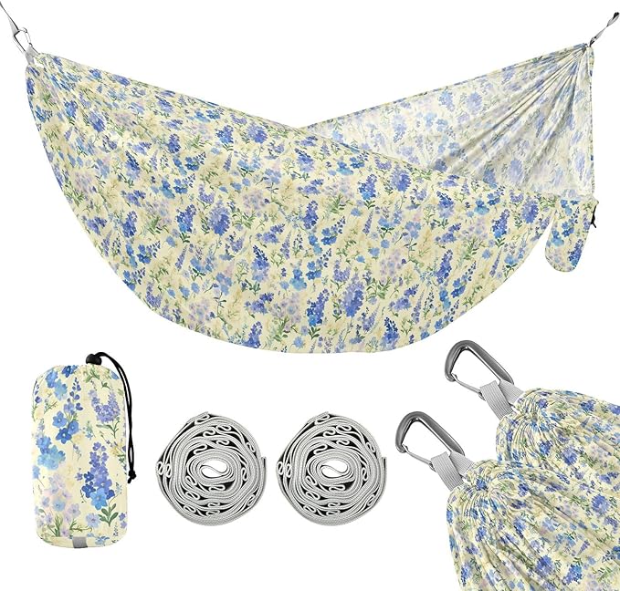 Purple Wildflowers Beige Outdoor Hammocks with Hanging Rope Rope Hammocks for Outside for Indoor Outdoor Patio