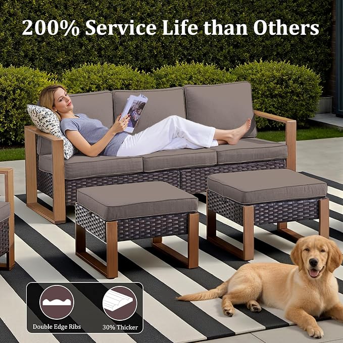 5-Piece Outdoor Patio Furniture Set with Rattan Chairs, All-Weather Wicker Sofa Set for Garden, Yard, Porch and Poolside Seating Grey