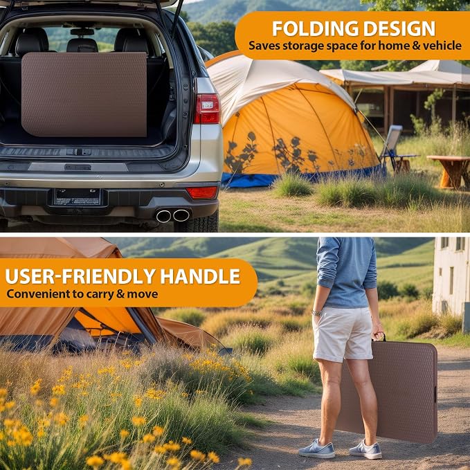 ZENY 6ft Portable Folding Table Plastic Indoor Outdoor Picnic Party Camp Dining Table with Handle (Brown, 71" x 27")