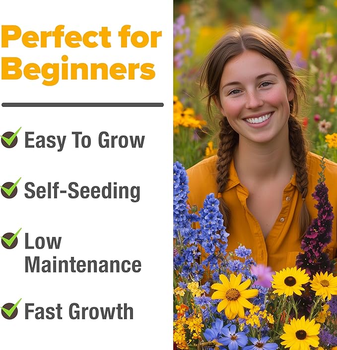 HOME GROWN Midwest Wildflower Seeds Mix | 65,000+ Heirloom Perennial Flower Seed for Attracting Bees, Birds & Butterflies | High Germination Bulk Planting | 4 oz
