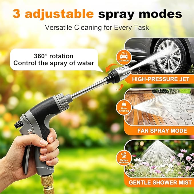 Aquoxis Pressure Washer, High-Pressure Gun Stainless Steel Handheld with 360° Rotating for 3 Spray Modes Effortless Dirt & Stain Removal Quick and Easy Installation Used for Garden Patio Car (1 Pack)