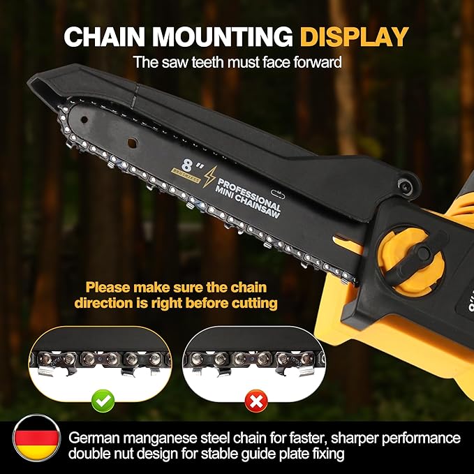 2026 Upgraded 8-Inch Brushless Cordless Chainsaw with 6-Inch & 8-Inch Guide Plates, Compatible for Dewalt 20V MAX Battery (5.0Ah Included), Tool-Free Chain Tensioning & Automatic Lubrication System
