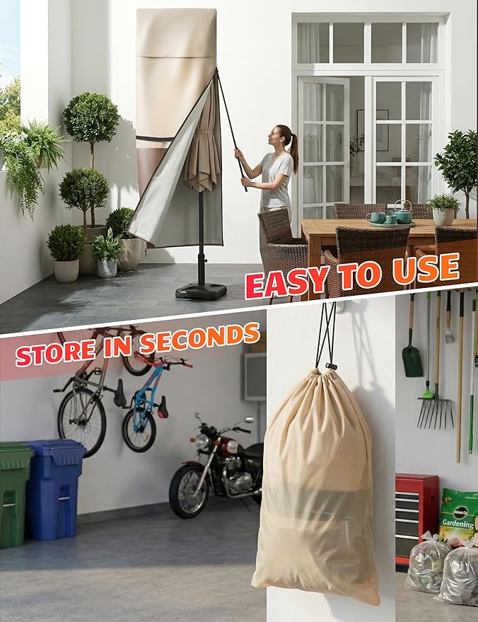 Vailge Patio Umbrella Cover for Cantilever Umbrella 9-13 Feet, 600D Oxford Outdoor Umbrella Cover Waterproof Windproof, Patio & Outdoor Umbrella Cover with Support Pole, Storage Bag