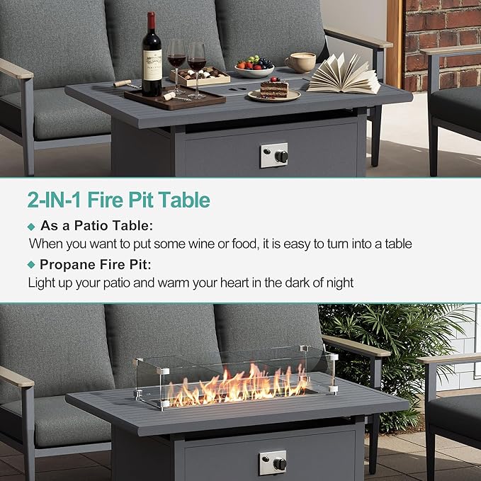 5-Seat Outdoor Patio Furniture Set Aluminum Sectional Sofa Set, Patio Conversation Set with High Backrest & Thickened Cushions for Garden, Backyard, Poolside, Dark Grey