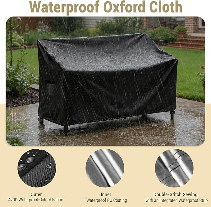 Outdoor Loveseat Cover, 2 Person Glider Covers for Outdoor Furniture,Patio Loveseat Cover- 49.43"L X 27.97"W X 35.23"H