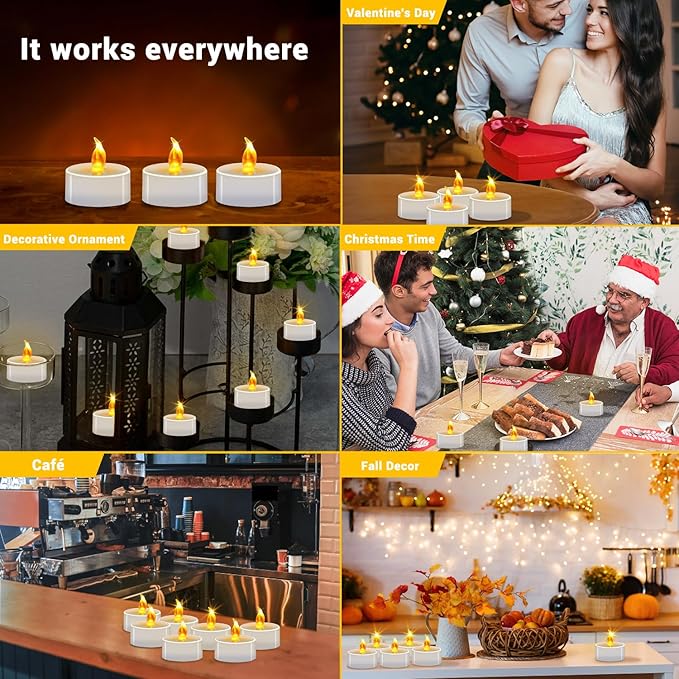 200 Pack LED Tea Lights Bulk, Realistic Flickering Battery Candles (200+ Hours), Warm Amber Flameless Votives for Church Vigils, Restaurant Ambiance, Spa & Wedding Reception (Warm Yellow)