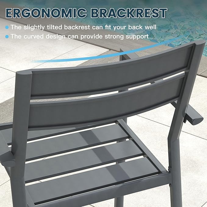VICLLAX Patio 3 Pieces Outdoor Bistro Table Set, Wrought Iron Metal Furniture with 28" Round Table and 2 Stackable Chairs, Patio Dining Set for Patio, Lawn, Garden, Porch, Dark Grey/Grey