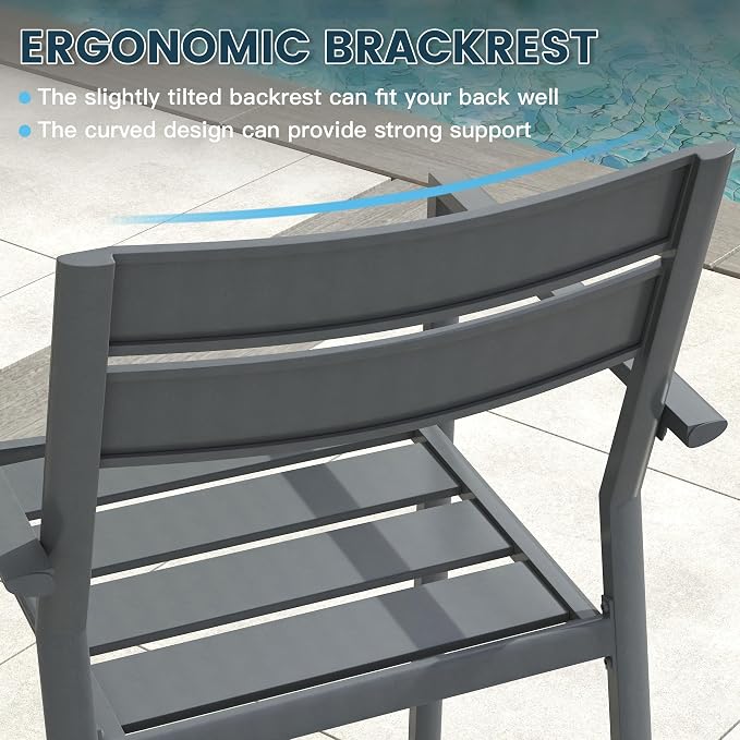 VICLLAX Patio 3 Pieces Outdoor Bistro Table Set, Wrought Iron Metal Furniture with 28" Square Table and 2 Stackable Chairs, Patio Dining Set for Patio, Lawn, Garden, Porch, Dark Grey/Grey