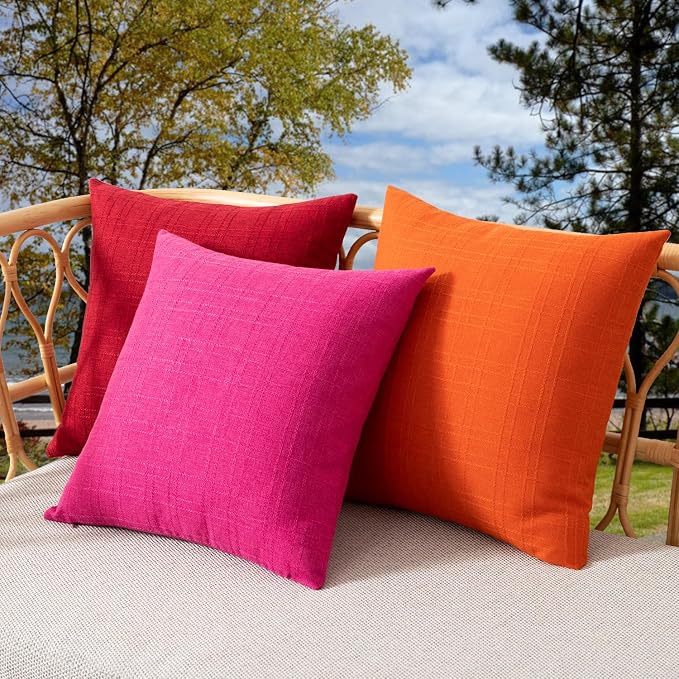 Kevin Textile Outdoor Waterproof 20”x20” Pillow Covers 2 Pack, Hot Pink | Water Resistant, Soft Faux Linen-cotton Yarn-dyed Woven Texture Throw Pillow Covers for Tent Patio Garden Couch Sofa