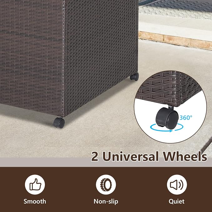 HAPPYGRILL 133 Gallon Outdoor PE Wicker Storage Box Rattan Deck Container with Waterproof Liner and 2 Universal Wheels, Garden Furniture Container Box for Cushions Garden Tools