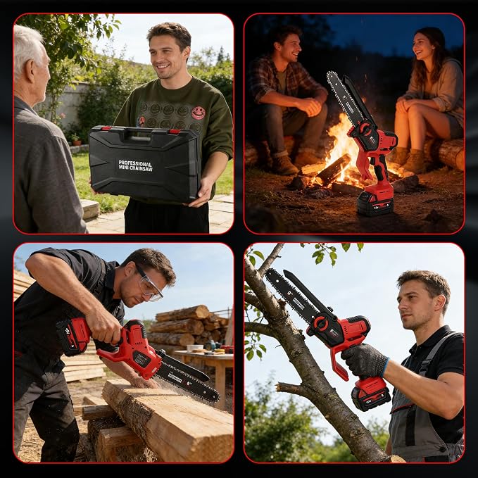 2026 Upgraded 8-Inch Brushless Cordless Chainsaw with 6-Inch & 8-Inch Guide Plates, Compatible for Milwaukee M18 18V Battery (4.0Ah Included), Tool-Free Chain Tensioning & Automatic Lubrication System