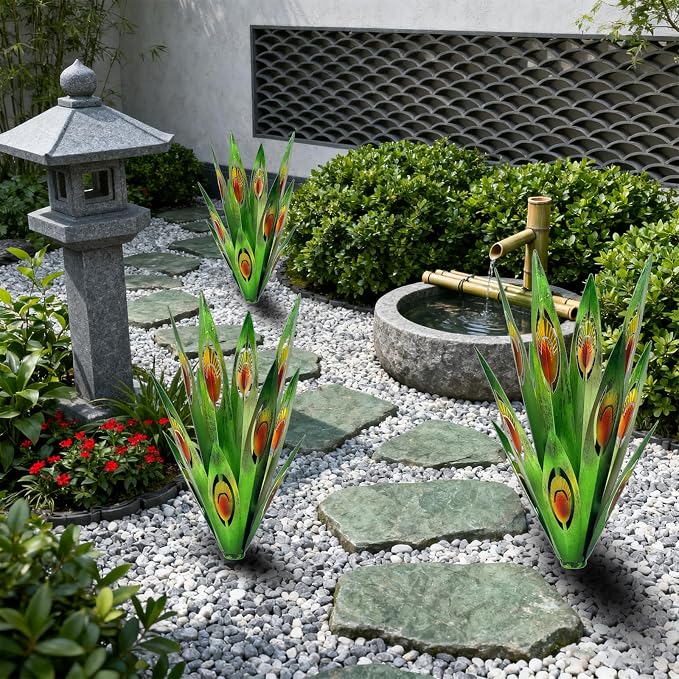 Jesokiibo Tequila Rustic Sculpture DIY Metal Agave Plant Home Decor Rustic Hand Painted Metal Agave Garden Ornaments Outdoor Decor Figurines Home Yard Decorations Stakes Lawn Ornaments (Green 2PCS)