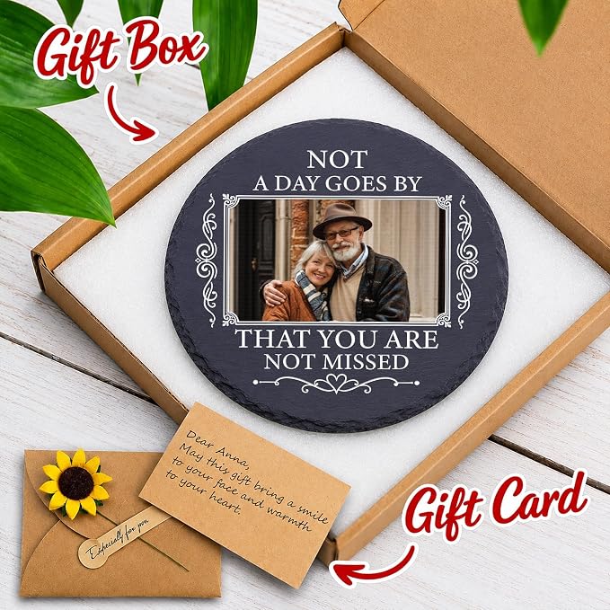 Personalized Photo Memorial Garden Stones for Loved Ones, Garden Stones in Memory of Dad Mom, Bereavement Sympathy Gift with Picture, Indoor Outdoor Weatherproof Natural Slate Stone