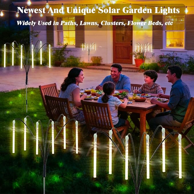 Garden Decor Outdoor Solar Meteor Shower Lights 2Pack 288LED,46" Whimsical Solar Garden Lights with 12 Brighter Tubes,Solar Twinkle Lights Outside for Garden Yard Path Porch Patio Lawn Decor