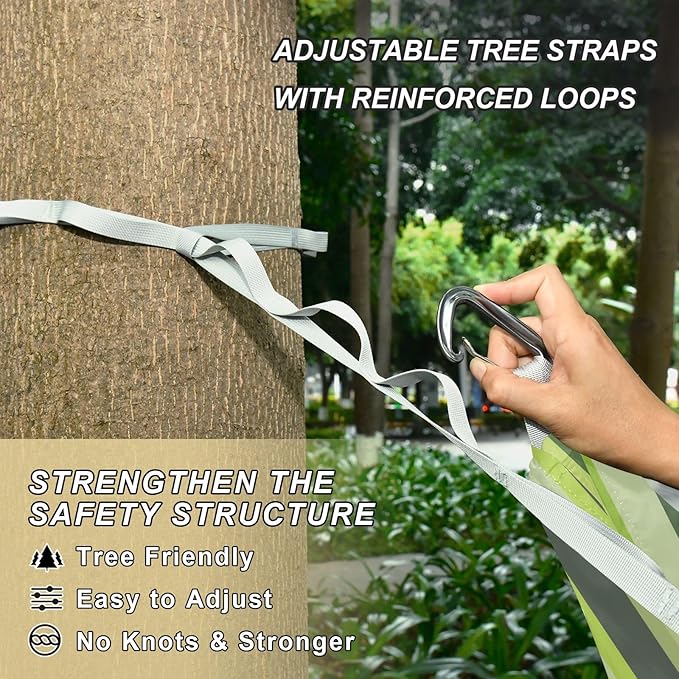 Camping Hammock Outdoor Hammocks for Outside Green Gray Stripe Beach Trees Portable Lightweight with Pockets Tree Straps Indoor