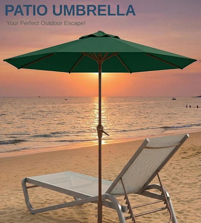 10FT Patio Umbrella, Outdoor Umbrella with Push Button Tilt and Crank, 8 Sturdy Ribs, UV Protection & Waterproof Market Umbrella for Pool, Backyard, Beach,Deck (Dark Green)