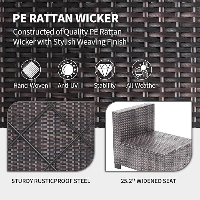 Patio Furniture Sets 7 Pieces, PE Wicker Modern Patio Conversation Set with Storage Cushions for Poolside, Deck, Balcony (Grey/Light Grey)