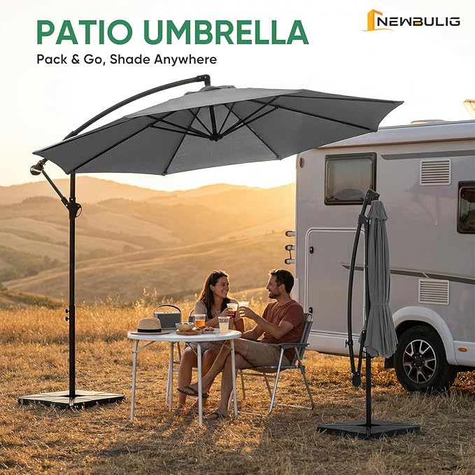 NEWBULIG 10FT Patio Umbrella, Offset Cantilever Outdoor Patio Table Umbrella, UV Protection, Fade Resistant Fabric, Easy Tilt Adjustment for Deck, Pool, Backyard, Garden