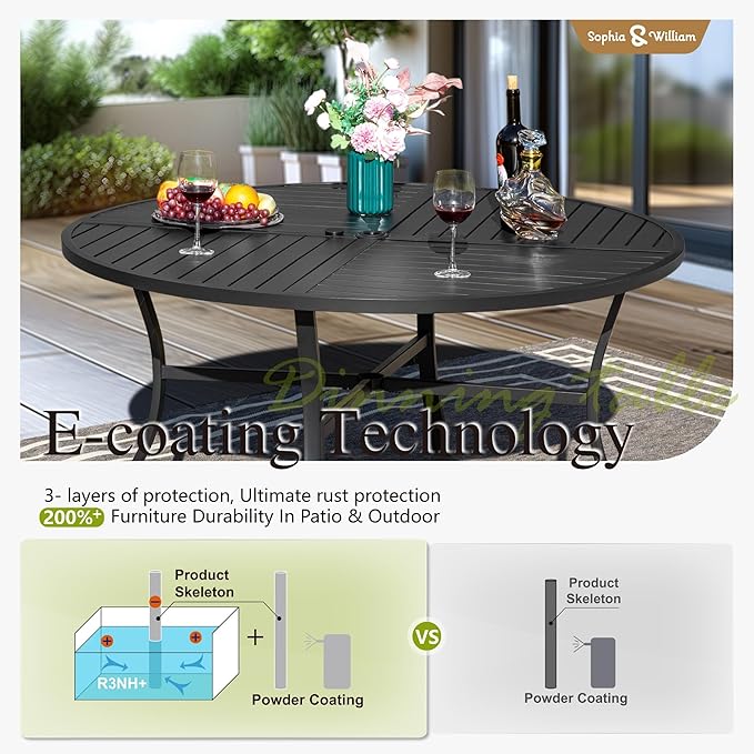 Sophia & William 7 Pieces Round Patio Dining Set for 6, Metal Patio Table and Rattan Chairs Set for Outside, All Weather Outdoor Dining Set with 1.6" - 2" Umbrella Hole