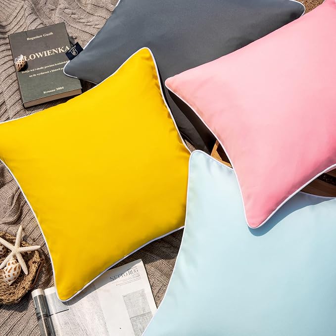 Phantoscope Pack of 2 Outdoor Waterproof Solid Throw Decorative Pillow Cover Decorative Square Outdoor Pillows Cushion Case Patio Pillows for Couch Tent (18''x18'', Pink)
